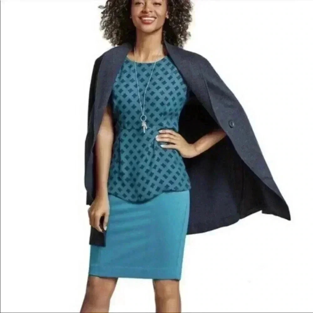 4/$25 CAbi Blue Peplum Foulard Top Style #3274 Sz XS